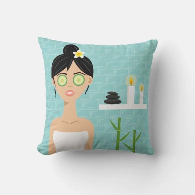 Coussin Belle Femme Spa Dans Salle De Bains Bleue Illustra (Recto)