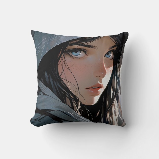Coussin Belle fille Anime à capuchon (Recto)