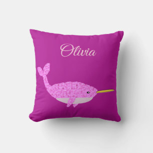Coussin Belle Fille Bébé Rose Narval Nom Personnalisé