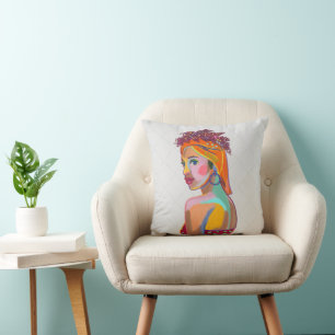Coussin Belle fille colorée Art abstrait Design