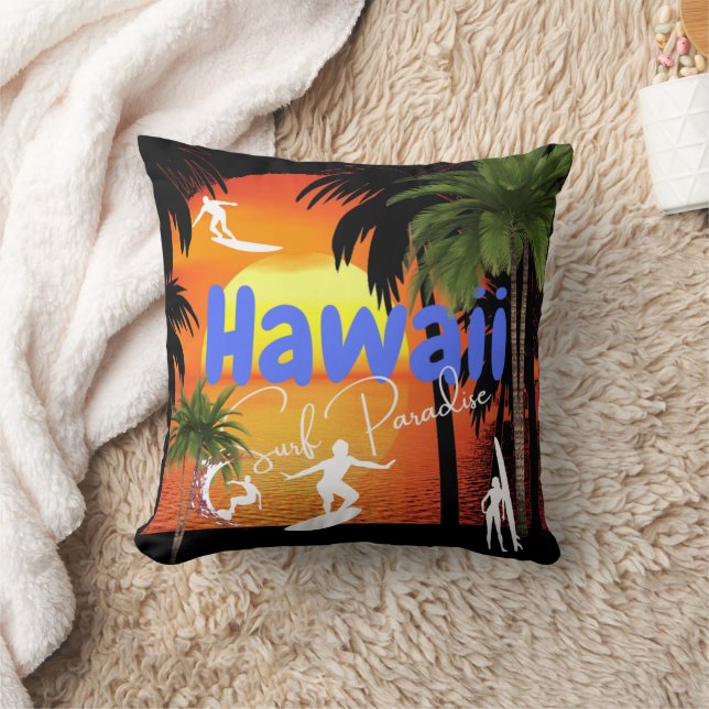 Coussin Belle fille de la plage de surf d'Hawaii (Couverture)