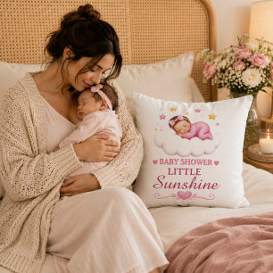 Coussin Belle Fille Rose Little Sunshine Baby Shower