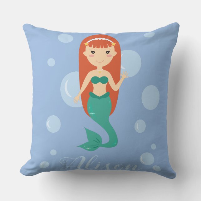 Coussin Belle fille sirène de dessin animé nage dans l'océ (Recto)