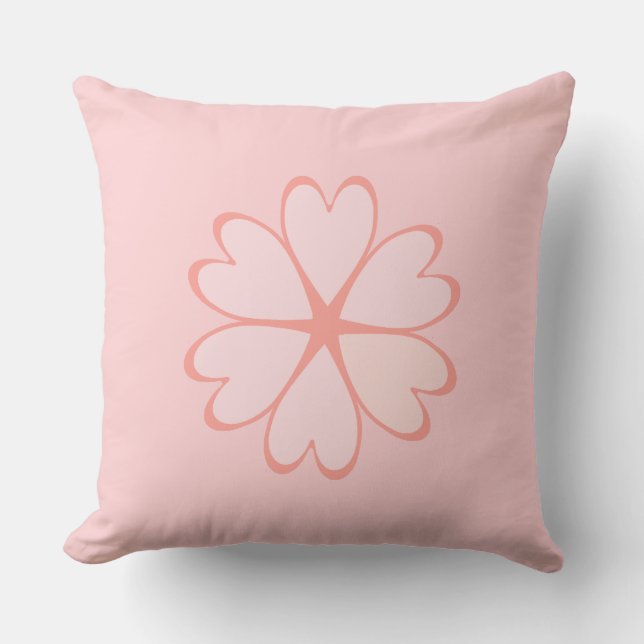 Coussin Belle Fleur de Coeur sur Fond Rose Clair (Recto)