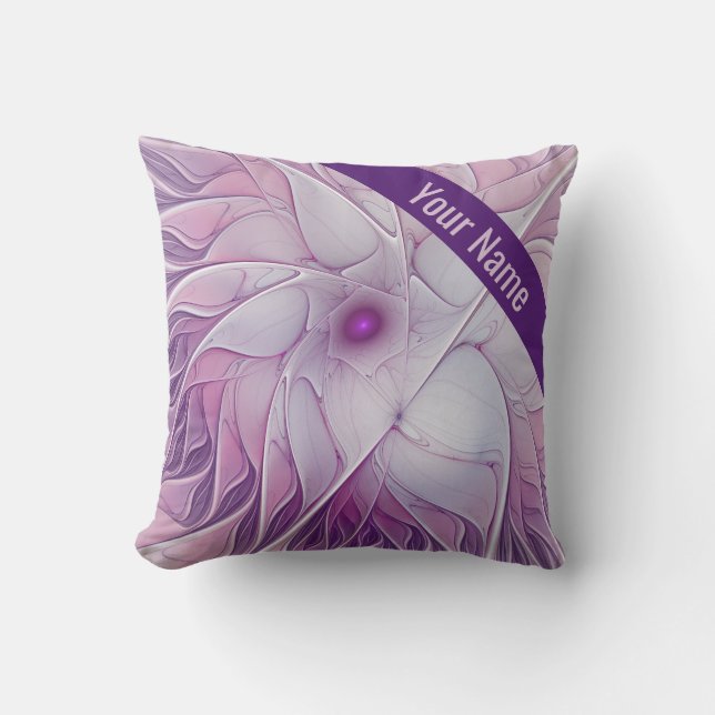 Coussin Belle Fleur rose Moderne Art Abstrait Nom (Recto)