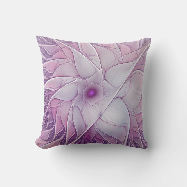 Coussin Belle Fleur rose moderne Fractal Art Abstrait (Recto)
