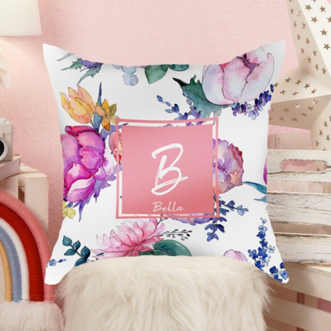 Coussin Belle Fleur Rose Tampon Fille Nursery (Créateur téléchargé)