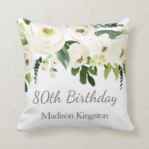 Coussin Belle Fleurs Blanches Femme 80e anniversaire Cadea