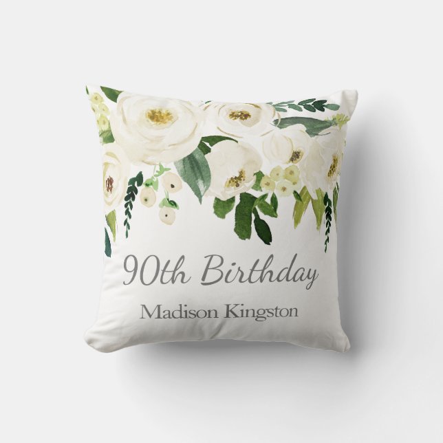 Coussin Belle Fleurs Blanches Femmes 90e anniversaire Cade (Recto)