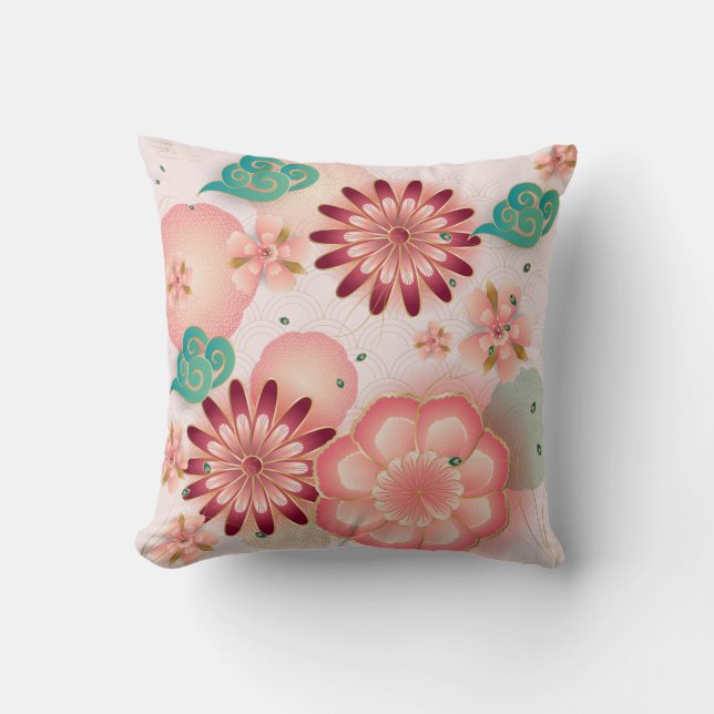 Coussin Belle floraison de la pêche poitrine fleurs de sak (Recto)