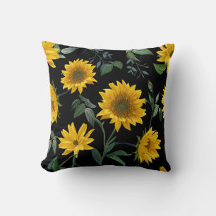 Coussin Belle florale de tournesol noir et jaune