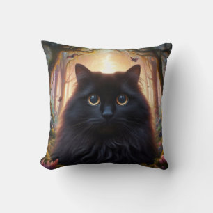 Coussin Belle Fluffy Chat Noir avec yeux or