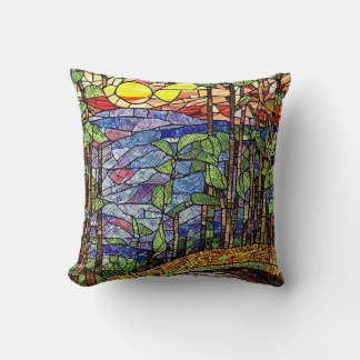 Coussin Belle Forêt de verre tendu au coucher du soleil