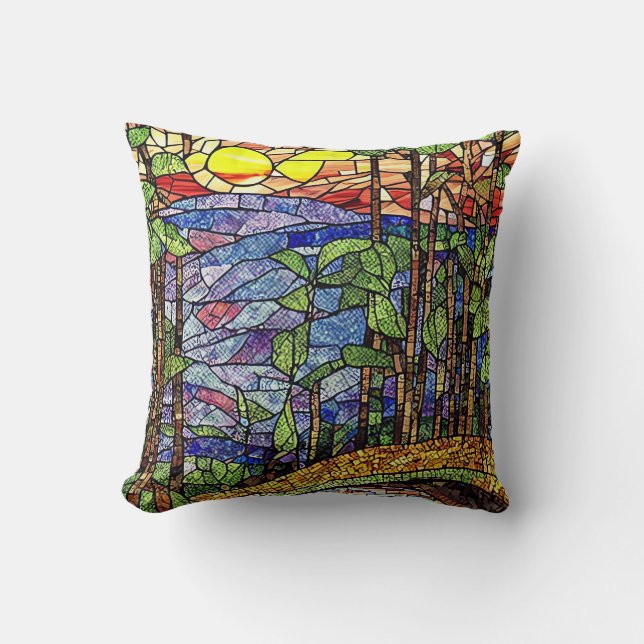 Coussin Belle Forêt de verre tendu au coucher du soleil (Recto)
