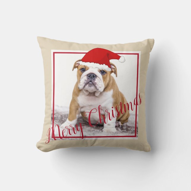 Coussin Belle Français Bulldog Joyeux Noël Photo (Recto)
