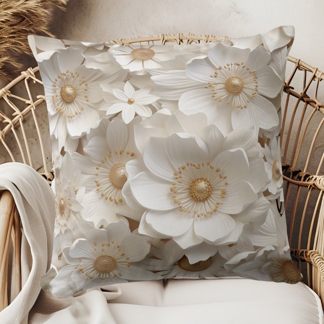 Coussin Belle Gardénie blanche 3D (Créateur téléchargé)