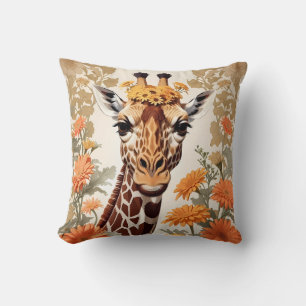 Coussin Belle Giraffe et Gerbera Daisy Flowers