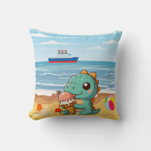 Coussin Belle glace manger dino à la plage