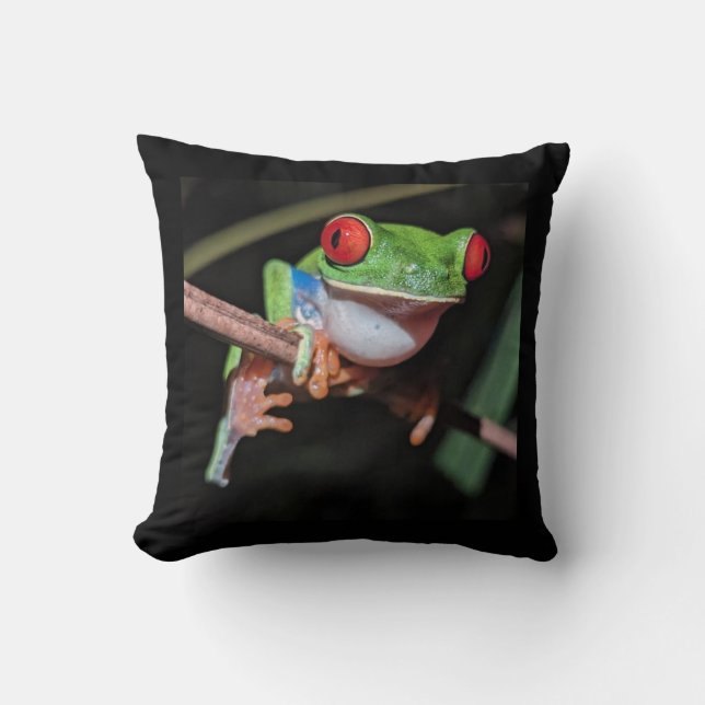 Coussin Belle grenouille à arbre rouge sur une branche (Recto)