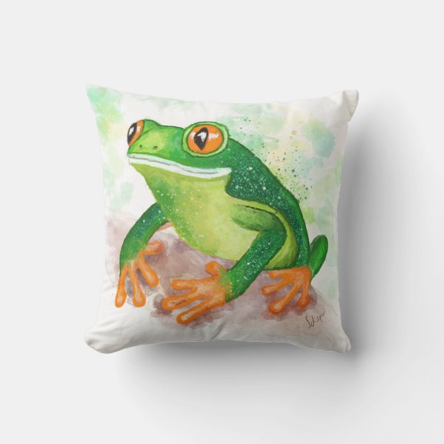 Coussin Belle grenouille verte scintillante (Recto)