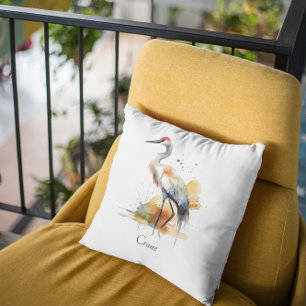 Coussin belle grue en aquarelle