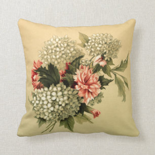 Coussin Belle Hydrangea et Carnation rose Vintage