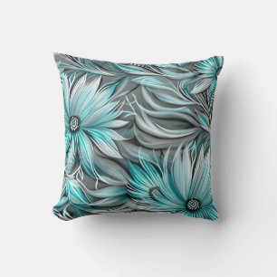 Coussin Belle impression Florale Turquoise Bleue