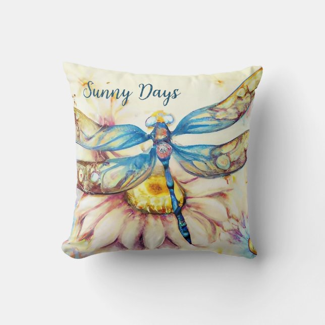 Coussin Belle libellule aquarelle, Personnaliser (Recto)