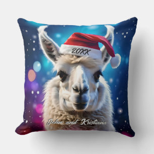 Coussin Belle Llama dans un chapeau de Santa