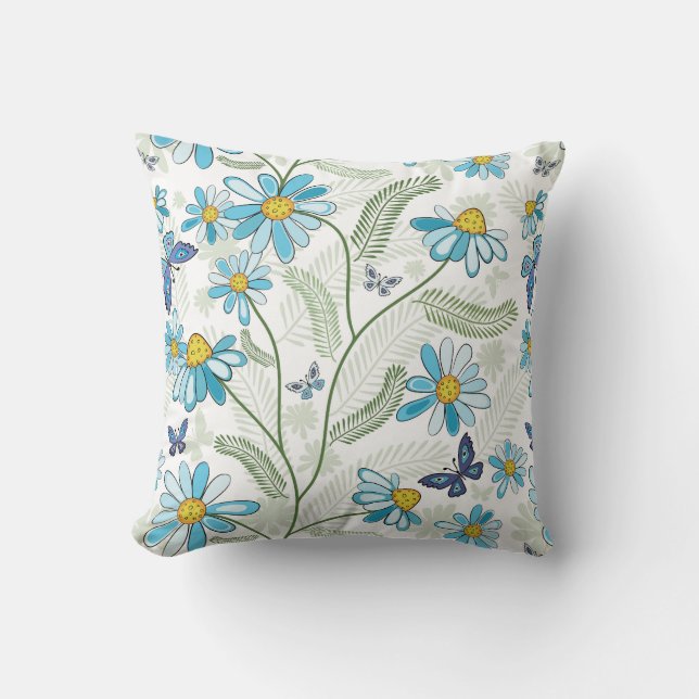 Coussin Belle main dessinée Pastel Blue Floral Pattern (Recto)