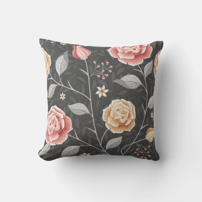 Coussin Belle main tirée rose et rose jaune Motif (Recto)