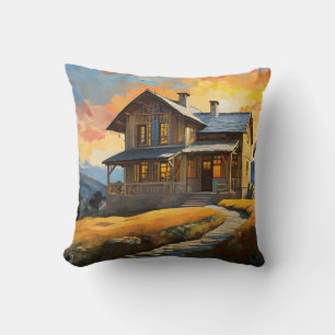 Coussin Belle Maison En Bois Dans Les Montagnes Au Coucher