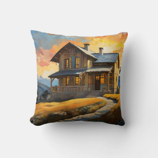 Coussin Belle Maison En Bois Dans Les Montagnes Au Coucher