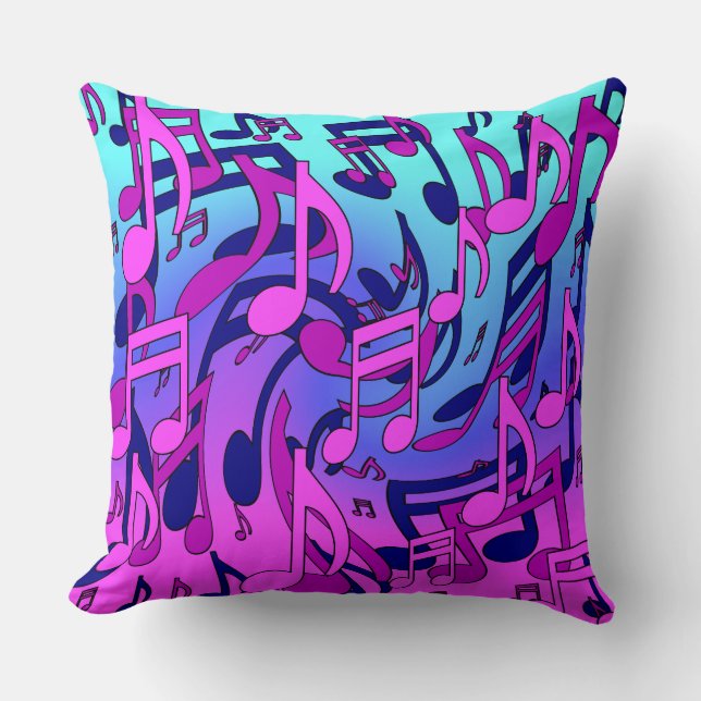 Coussin Belle Musique Notes vives Pink Purple Blue Aqua (Recto)