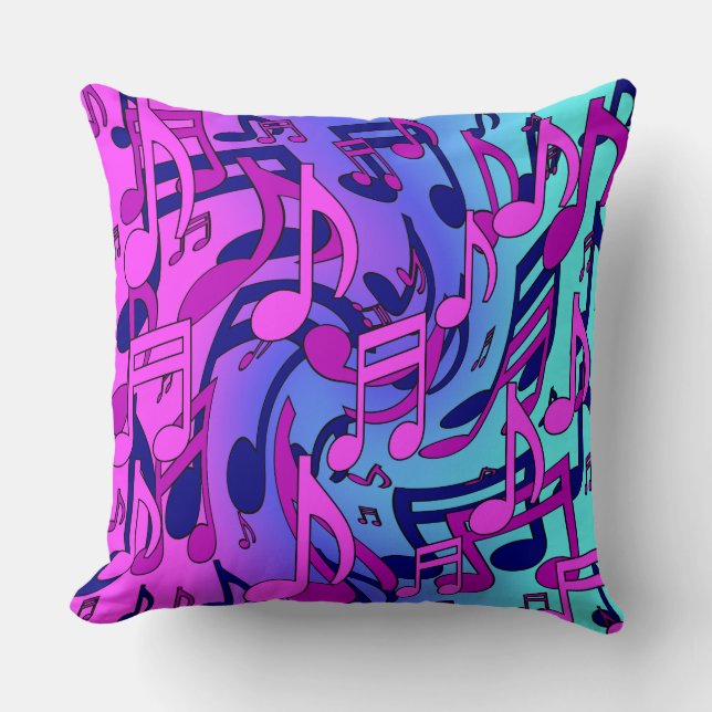 Coussin Belle Musique Notes vives Pink Purple Blue Aqua (Recto)