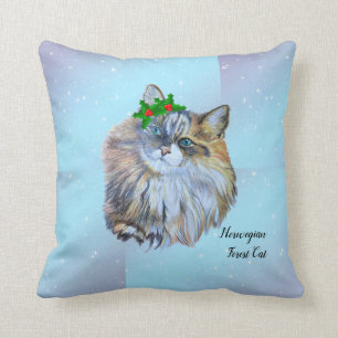 Coussin Belle Noël Forêt Norvégienne Chat Holly