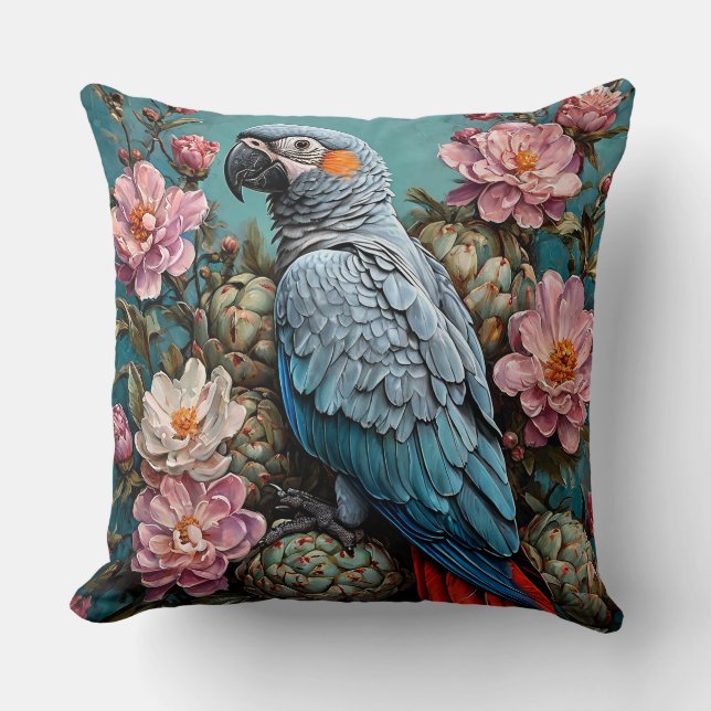 Coussin Belle oiseau cacatoès dans une nature florale insp (Recto)