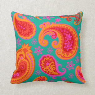 Coussin Belle Paisley  rouge orange turquoise