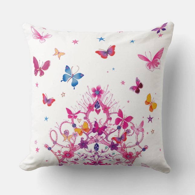 Coussin Belle Papillons colorés petit baby shower (Recto)