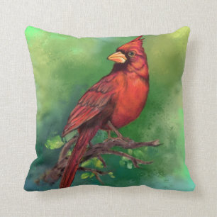 Coussin Belle peinture d'oiseaux du Cardinal rouge du Nord