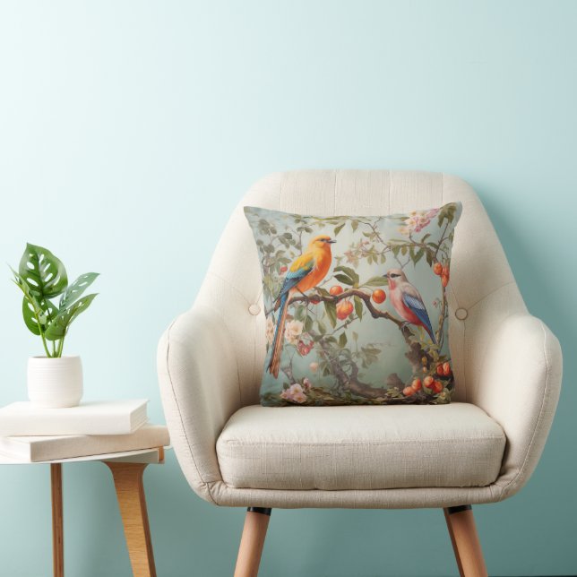 Coussin Belle peinture Gouache d'oiseaux (Chaise)