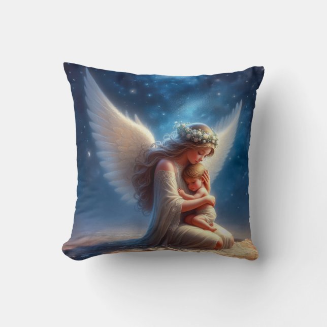 Coussin Belle peinture numérique d'ange tenant un bébé (Recto)