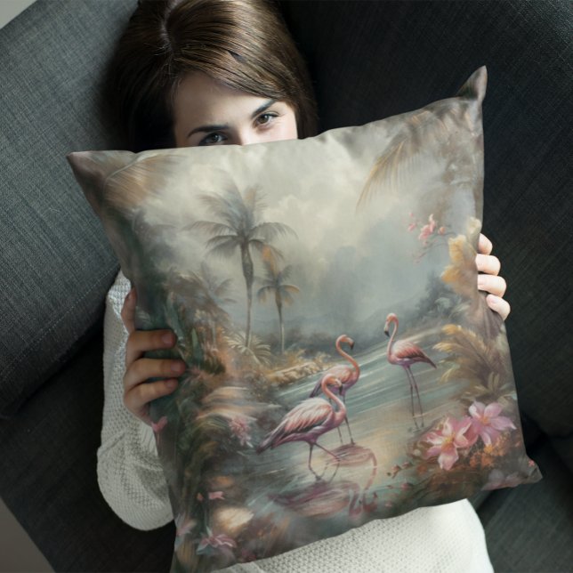 Coussin belle peinture vintage flamants roses (Créateur téléchargé)