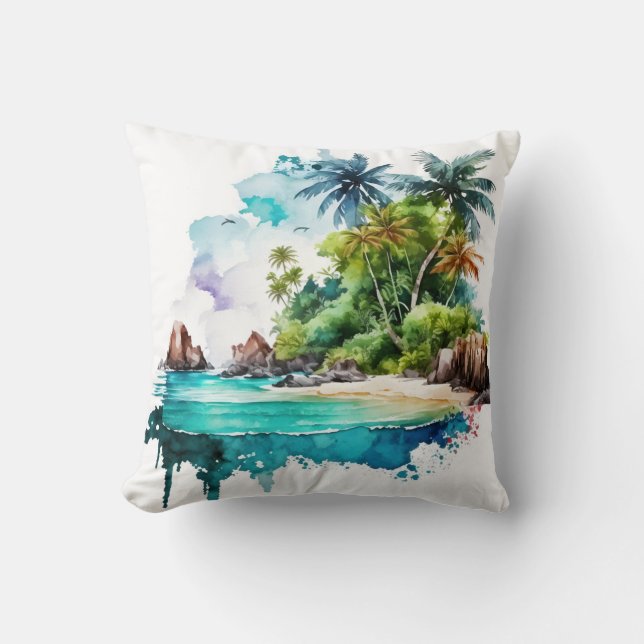 Coussin Belle Plage Océan Vagues Sable Coquilles de mer (Recto)