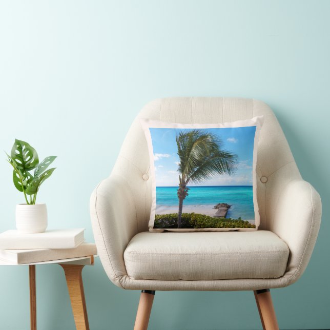 Coussin Belle plage tropicale, palmier venteux (Chaise)