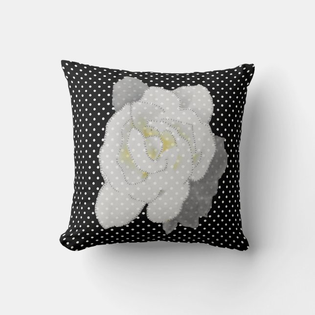 Coussin Belle Polka Noir Blanc Fleur Point (Recto)