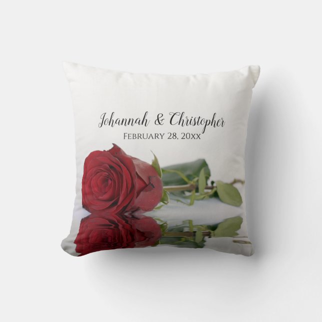 Coussin Belle Rose rouge Mariage Memento (Recto)