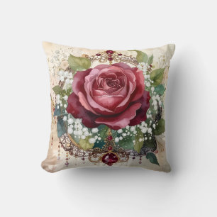 Coussin Belle Rose Rouge Romantique Nostalgique Victorienn