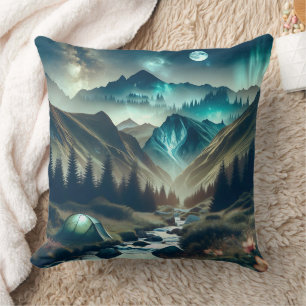 Coussin Belle scène de Camping avec Montagnes et Tente