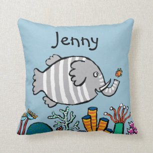Coussin Belle scène de poisson éléphant avec corail